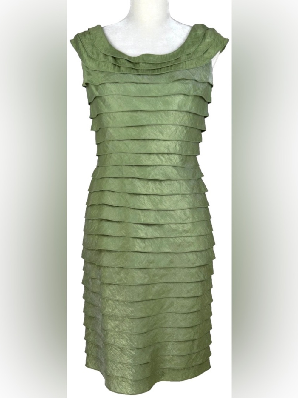 Adrianna Papell Green Shimmer Tiered Dress 8 Fairycore Mermaidcore Cocktail EUC